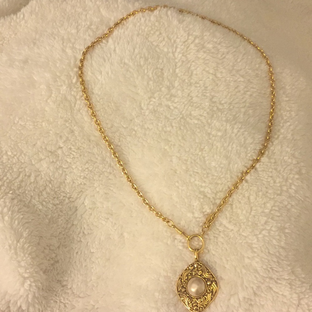 Chanel Long Necklace w/ Faux Pearl Pendant